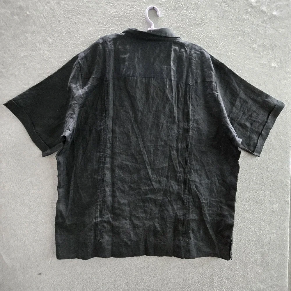 Cubavera Men Button Up Shirt 3XLT Black Linen Guayabera Short Sleeve